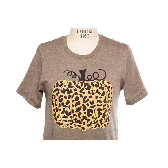 Bella Canvas Black Yellow Leopard Pumpkin Graphic Tee Shirt - Picture 1 of 9
